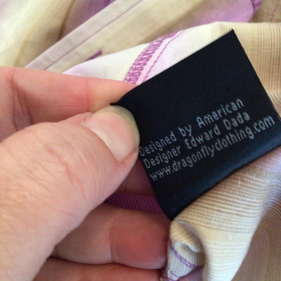 Dragonfly retro vibe men’s button down L/S striped shirt in purples and tans-Med - Picture 9 of 11